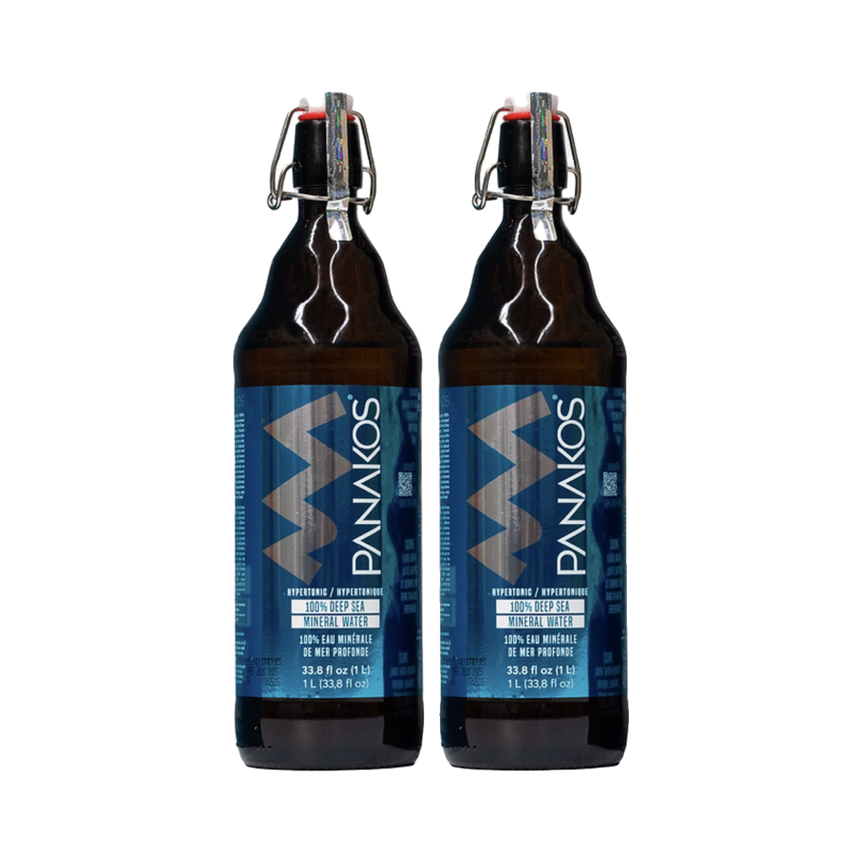 Two PANAKOS® one-liter amber-glass bottles