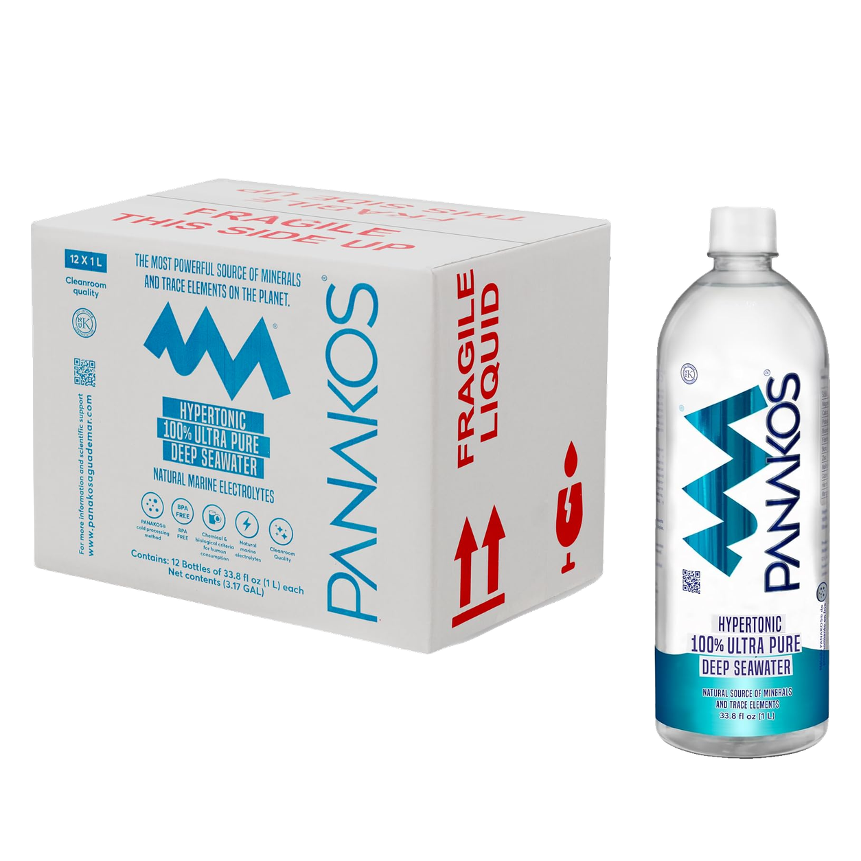 PANAKOS® case with twelve one-liter bottles — alternate view