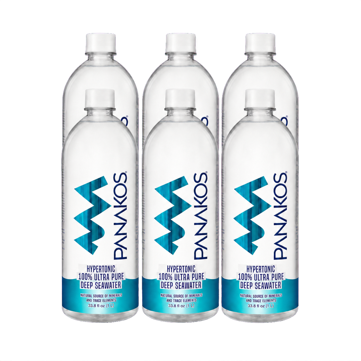 Six PANAKOS® one-liter English-label bottles and shipping case